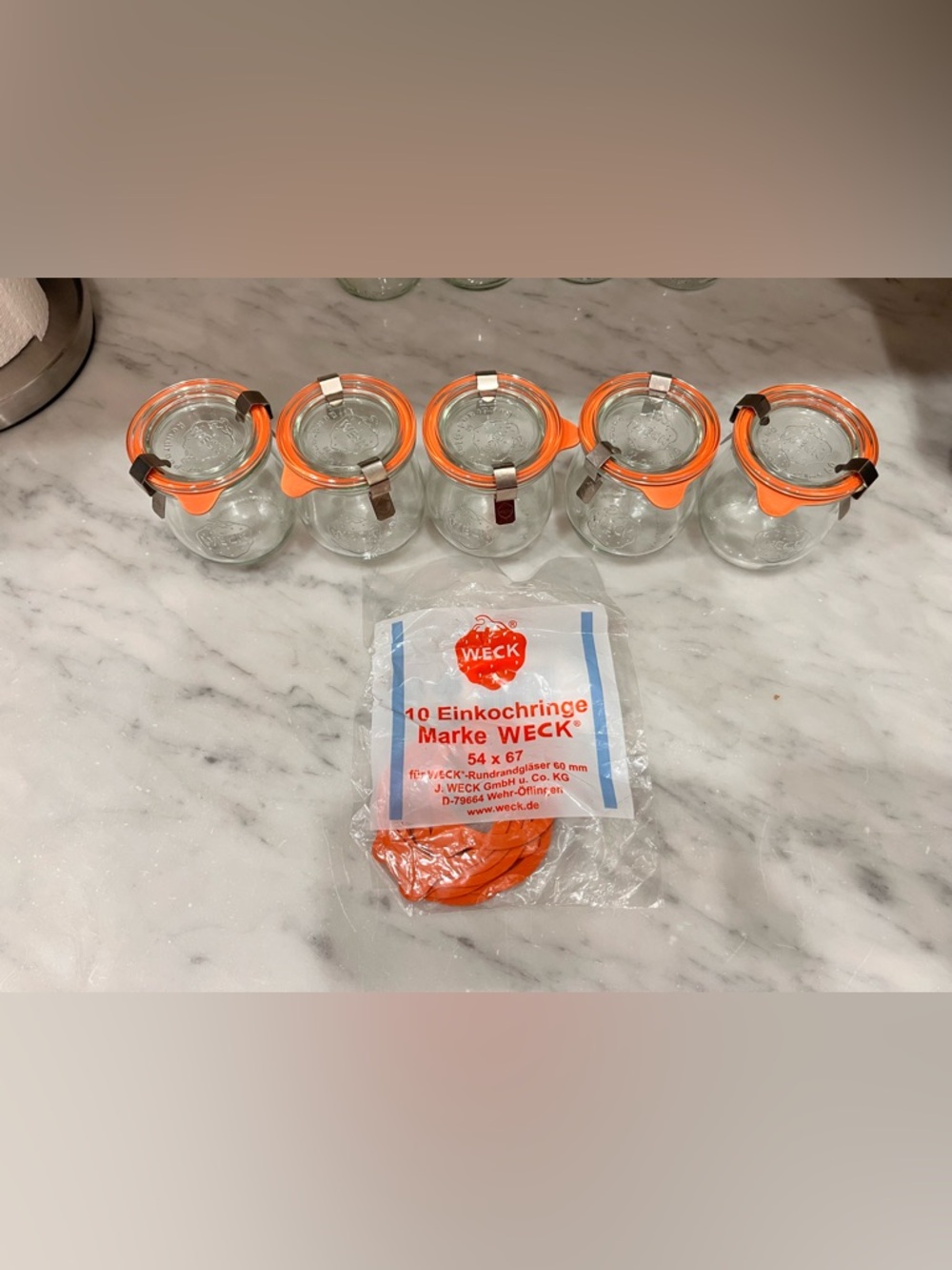 WECK Tulip Jars Set of 5 – Glass Lids, Seals & Clips –